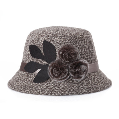 Women's Elegant Woolen Hat Mother Bucket Hats & Caps