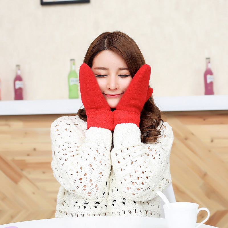 Women's Winter Fashion Thickened Solid Color Flanging Gloves