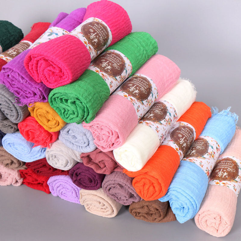 Women's Solid Color Cotton Linen Crumpled Fashion Scarfs