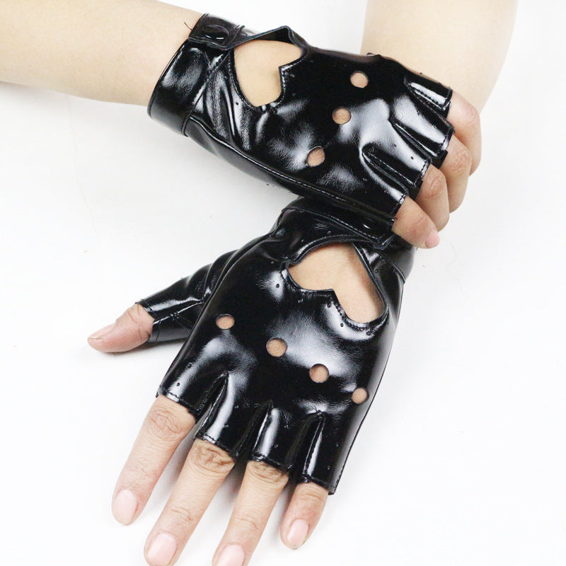 Lady Half Finger Leather Imitation Performance Gloves