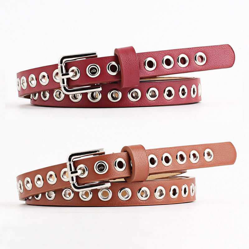 Women's Summer Rivet Imitation Leather Trendy Thin Belts