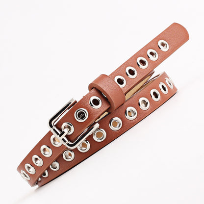 Women's Summer Rivet Imitation Leather Trendy Thin Belts