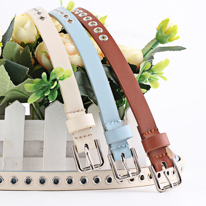 Women's Summer Rivet Imitation Leather Trendy Thin Belts