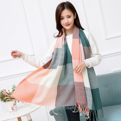 Korean Warm Imitation Cashmere Tassel Plaid Scarfs