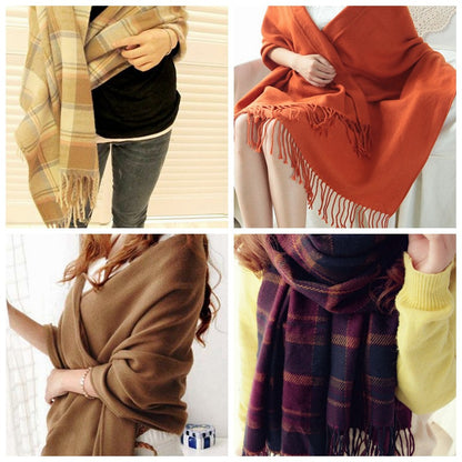 Korean Warm Imitation Cashmere Tassel Plaid Scarfs