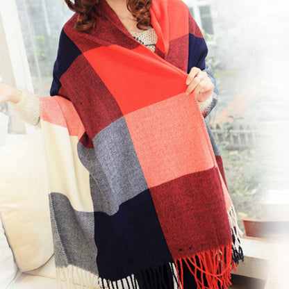 Korean Warm Imitation Cashmere Tassel Plaid Scarfs