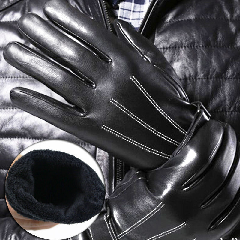 Men's Leather Touch Screen Real Driving Skiing Gloves