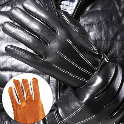 Men's Leather Touch Screen Real Driving Skiing Gloves