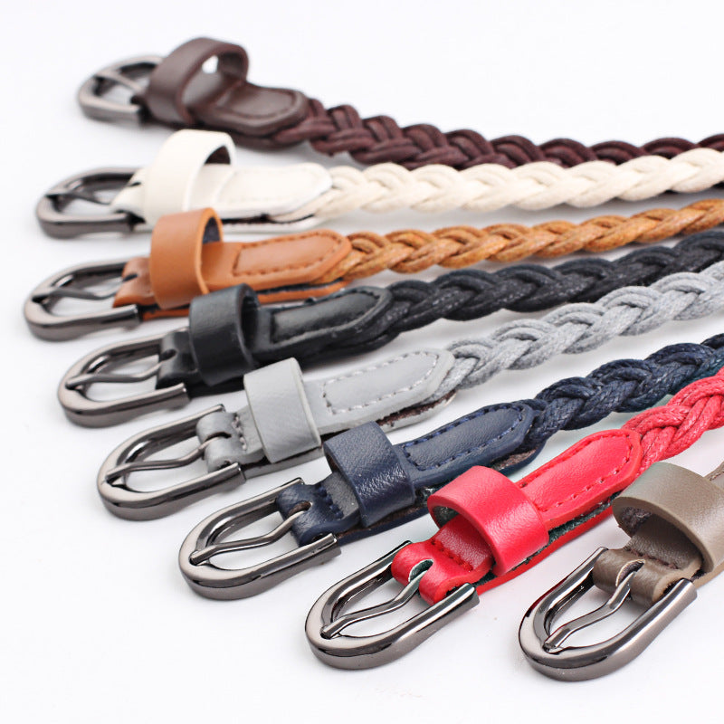 Women's Casual Wax Rope Woven Pin Buckle Belts