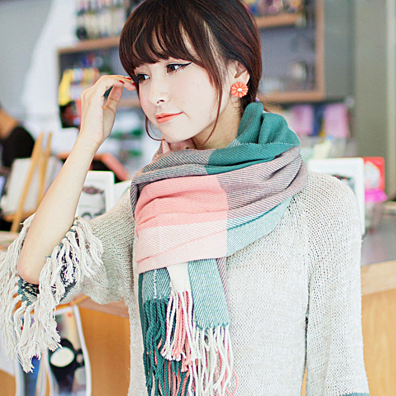 Women's Plaid Silk Cashmere Korean Cotton Scarfs