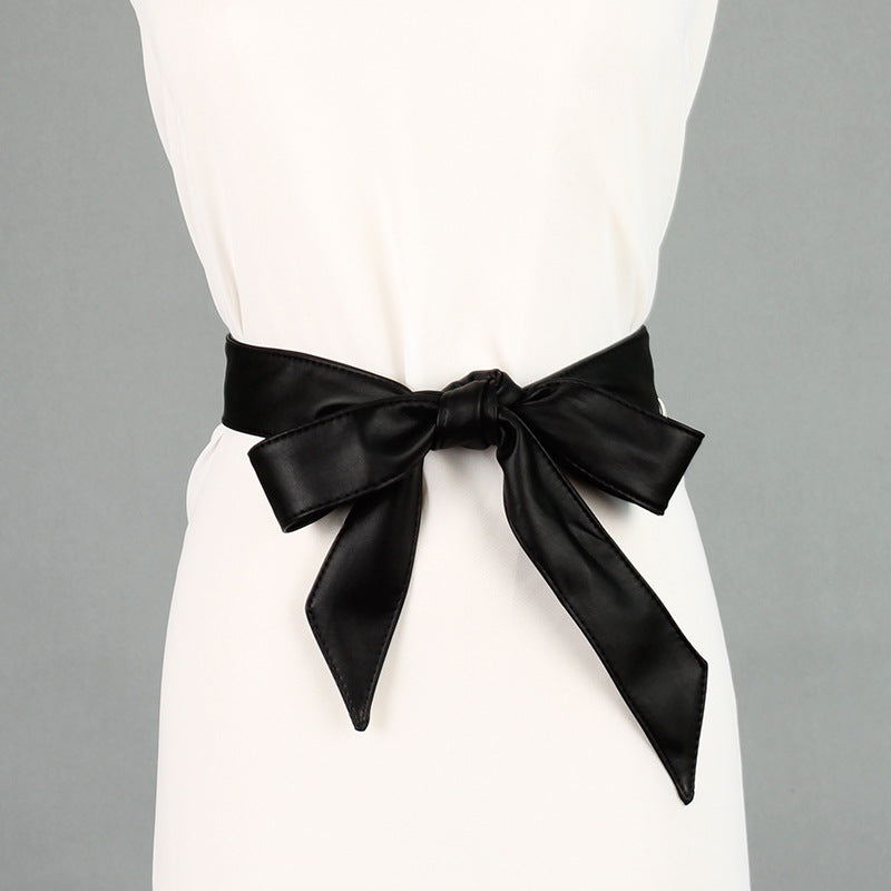 Women's Long Soft Ribbon Bowknot Wide Waist Belts