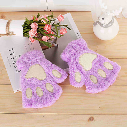 Winter Cute Cartoon Cat Open Finger Gloves