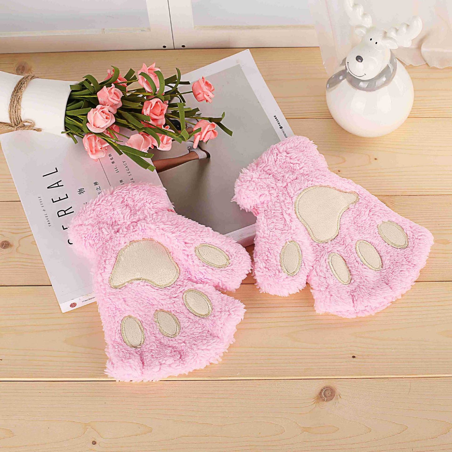 Winter Cute Cartoon Cat Open Finger Gloves