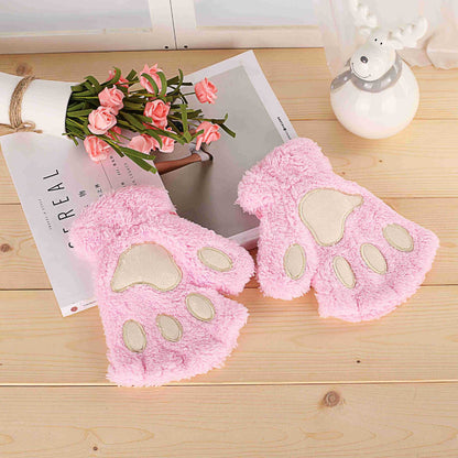 Winter Cute Cartoon Cat Open Finger Gloves