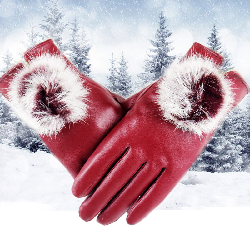 Women's Winter Rabbit Hair Ball Design Fashionable Warm Gloves