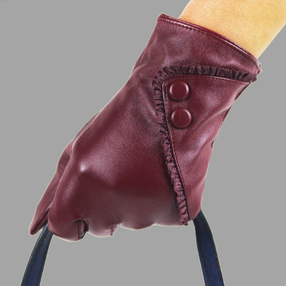 Women's Touch Screen Leather Fleece-lined Warm Korean Fashion 2 Gloves