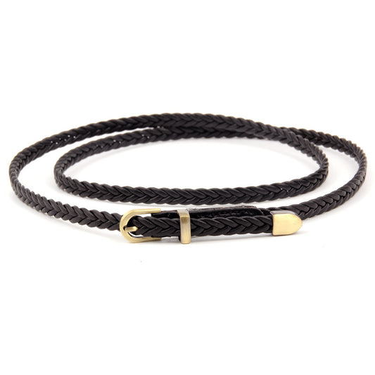 Women's Handmade Woven Leather Pin Buckle Vintage Casual Thin Waist Belts