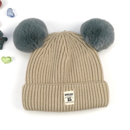 Children's Cartoon Double Ball Knitted Autumn Hat Kids' Headwear