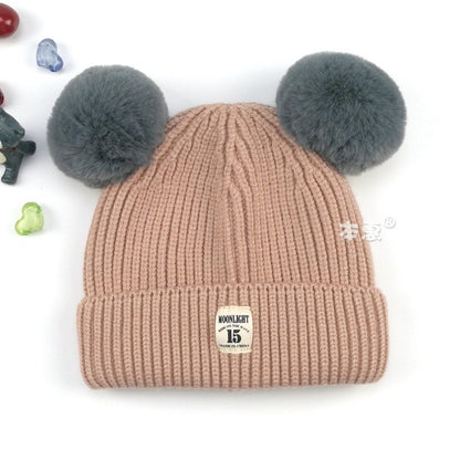 Children's Cartoon Double Ball Knitted Autumn Hat Kids' Headwear