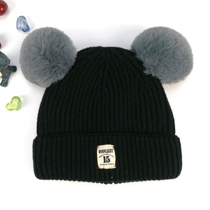 Children's Cartoon Double Ball Knitted Autumn Hat Kids' Headwear