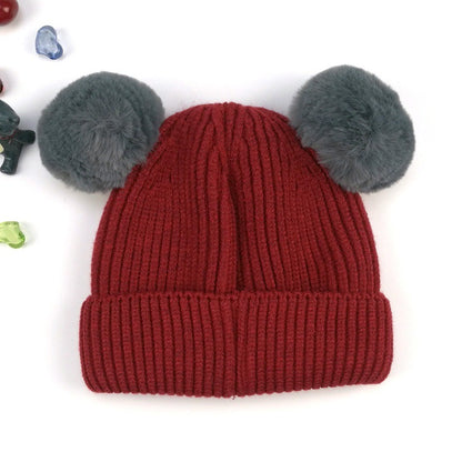 Children's Cartoon Double Ball Knitted Autumn Hat Kids' Headwear