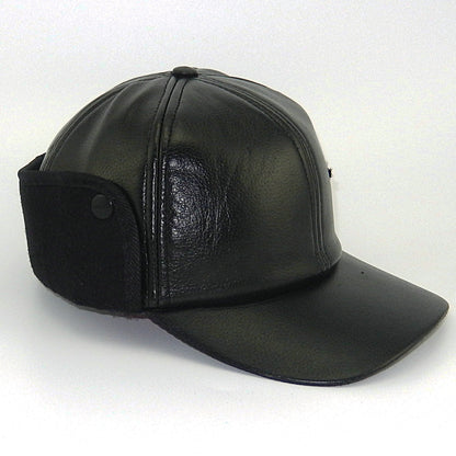 Men's Leather Hat Earflaps Warm Peaked Simple Hats & Caps