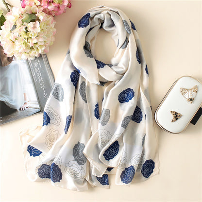 Women's Rose Pattern Fashion Printed Travel Beach Scarfs