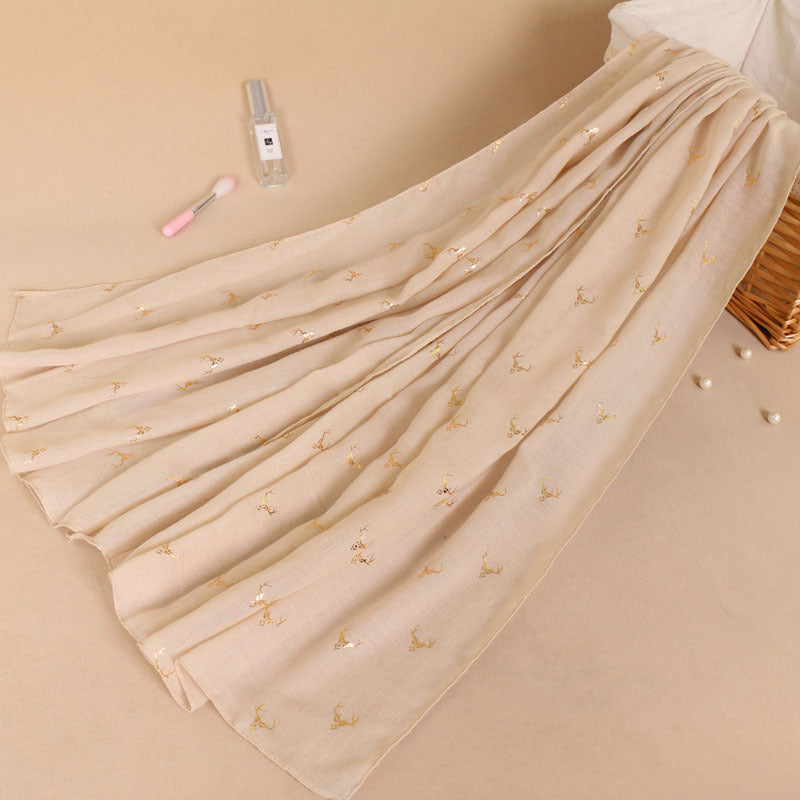 Deer Shawl Cotton Linen Monochrome Bronzing Scarfs