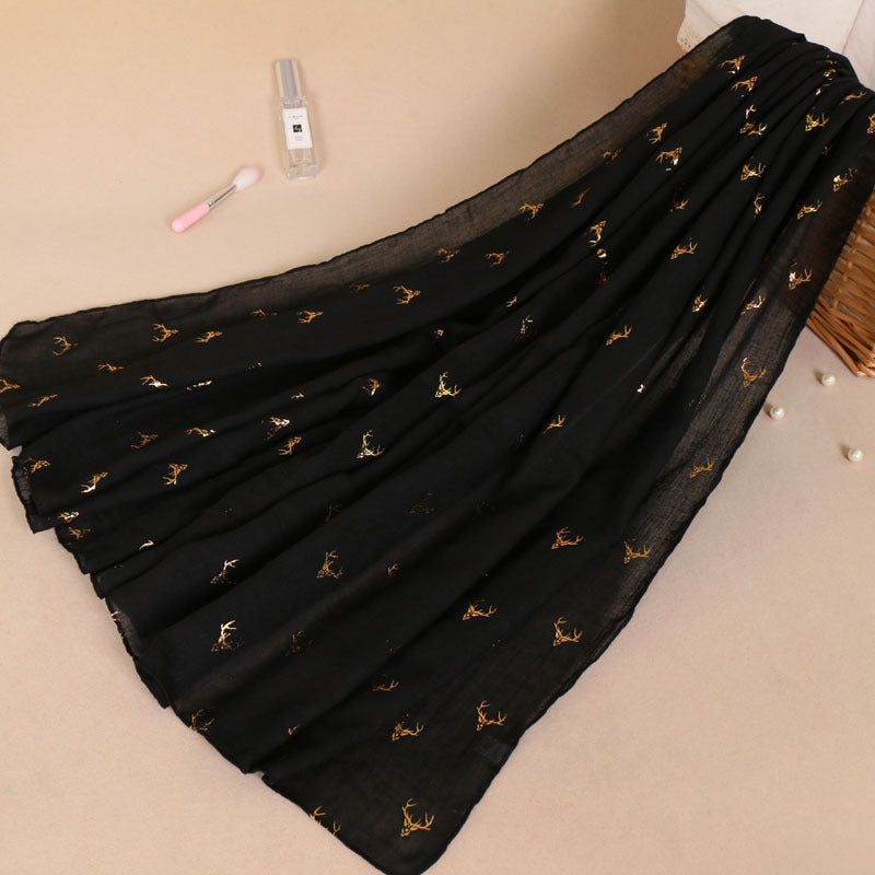 Deer Shawl Cotton Linen Monochrome Bronzing Scarfs