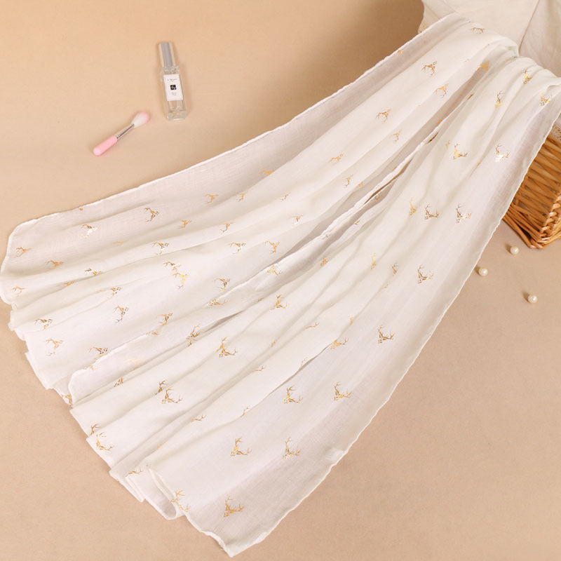 Deer Shawl Cotton Linen Monochrome Bronzing Scarfs