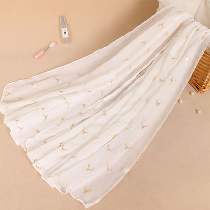 Deer Shawl Cotton Linen Monochrome Bronzing Scarfs