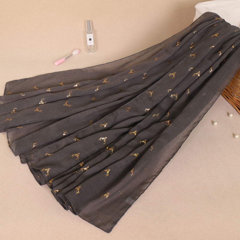 Deer Shawl Cotton Linen Monochrome Bronzing Scarfs