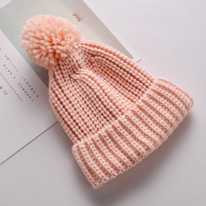 Female Wool Ball Knitted Hat Thickened Warm Kids' Headwear