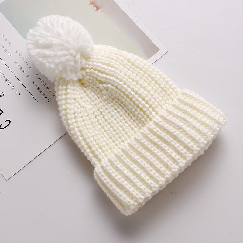 Female Wool Ball Knitted Hat Thickened Warm Kids' Headwear