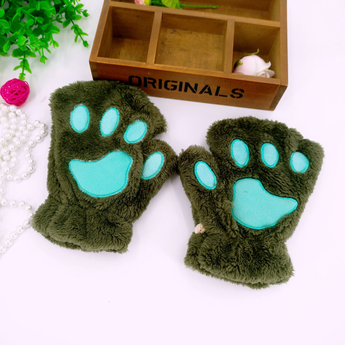 Winter Cute Cartoon Cat Open Finger Gloves