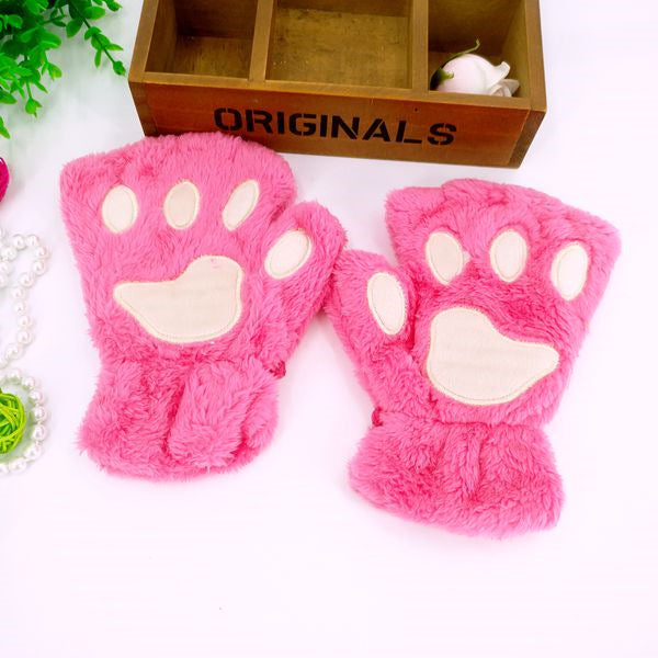 Winter Cute Cartoon Cat Open Finger Gloves