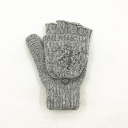 Women's & Men's Wool Snowflake Flip Warm Half Finger Gloves