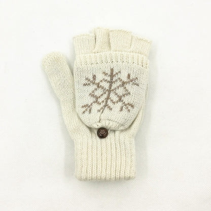 Women's & Men's Wool Snowflake Flip Warm Half Finger Gloves