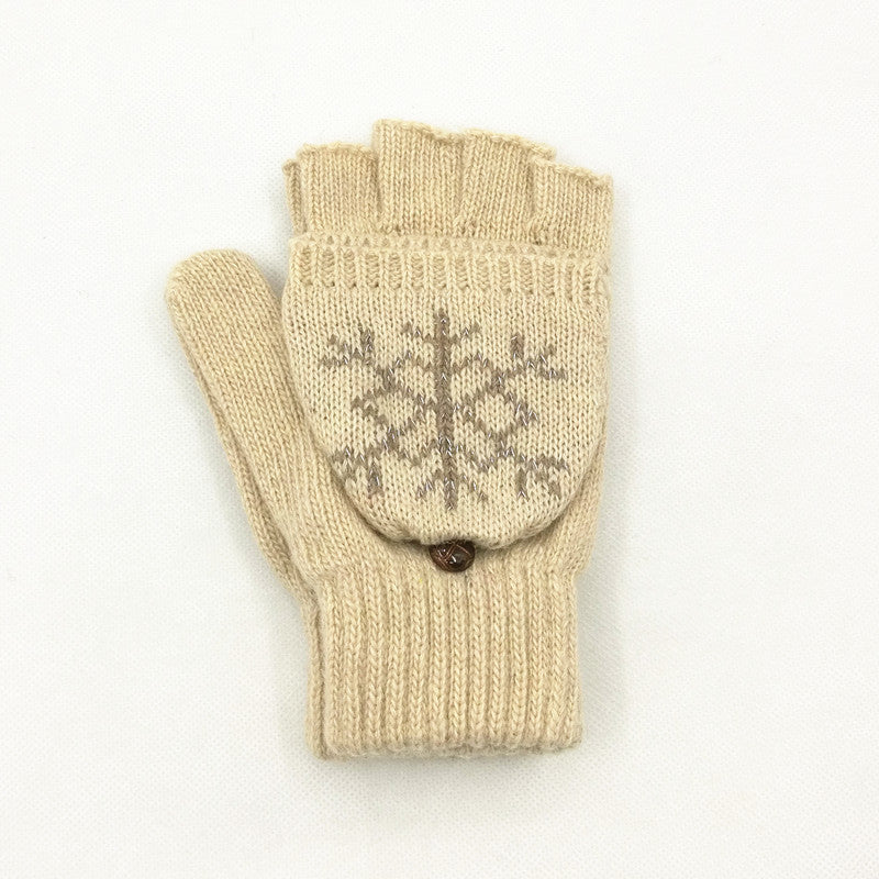 Women's & Men's Wool Snowflake Flip Warm Half Finger Gloves