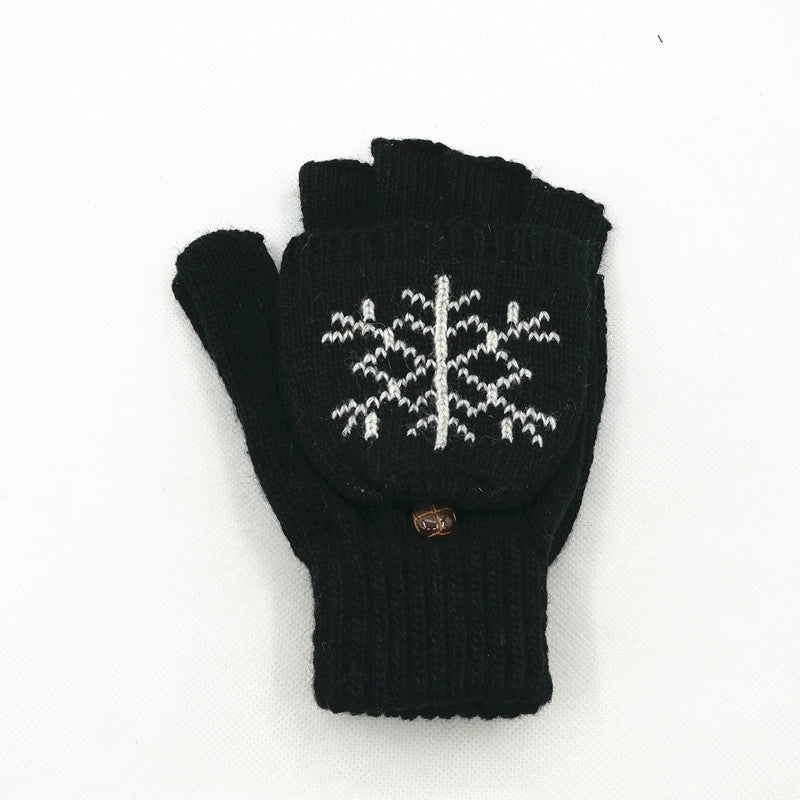 Women's & Men's Wool Snowflake Flip Warm Half Finger Gloves