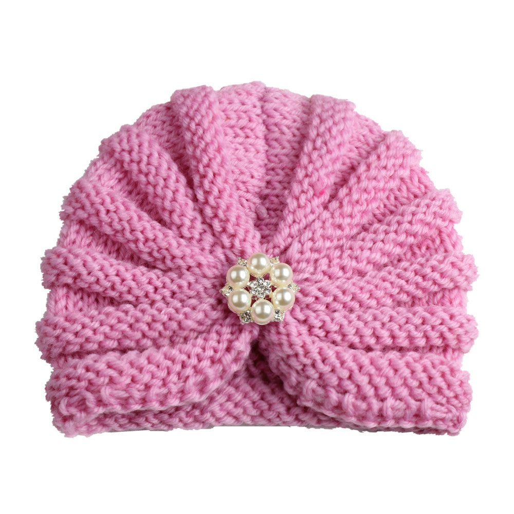 Children's Color Wool Hat With Diamond Knitted Kids' Headwear