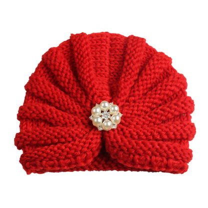 Children's Color Wool Hat With Diamond Knitted Kids' Headwear