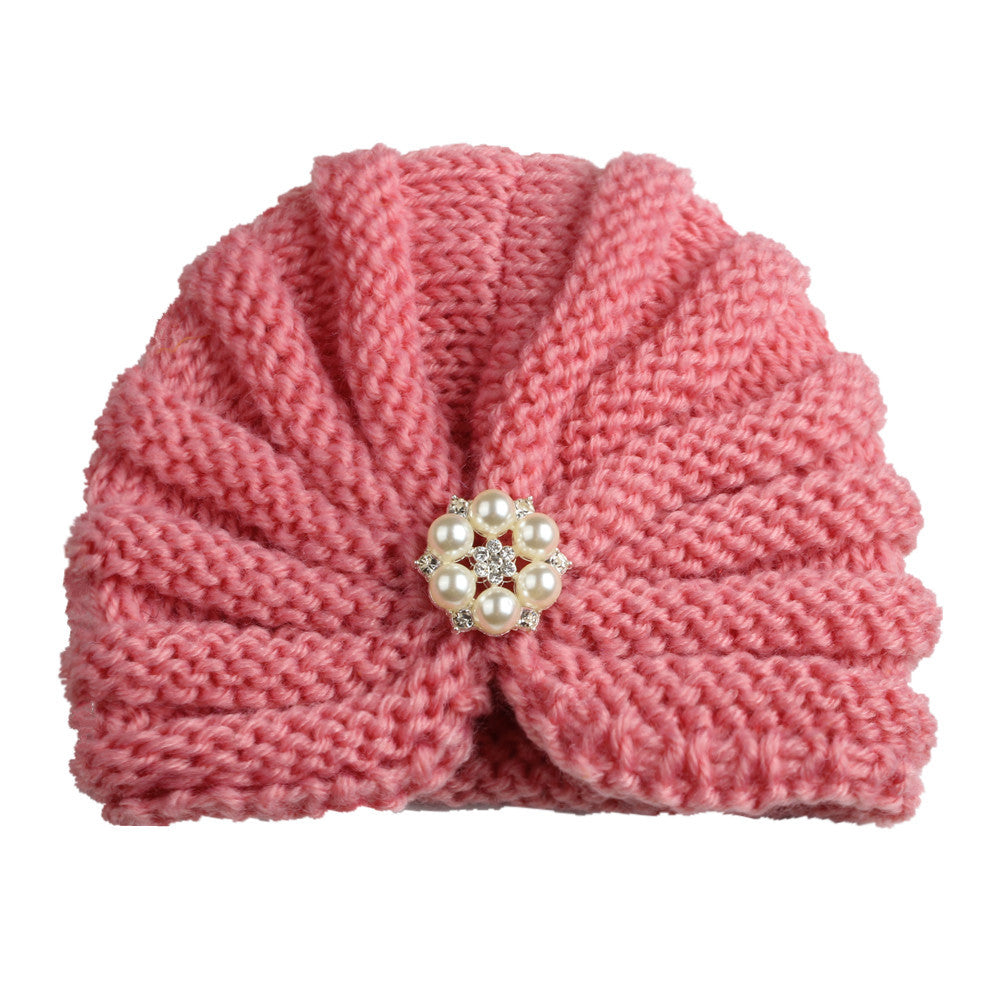 Children's Color Wool Hat With Diamond Knitted Kids' Headwear