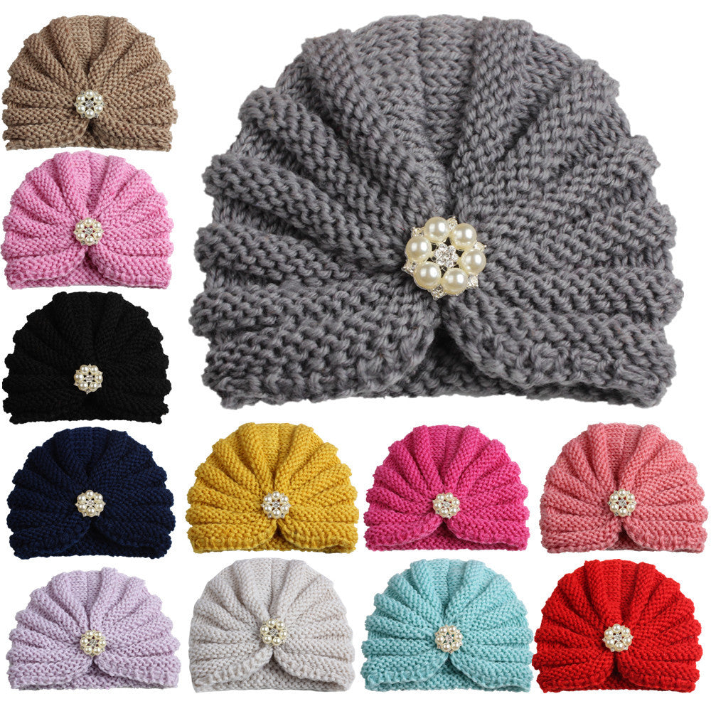 Children's Color Wool Hat With Diamond Knitted Kids' Headwear