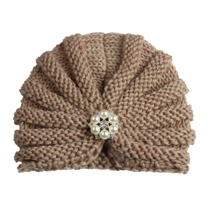 Children's Color Wool Hat With Diamond Knitted Kids' Headwear