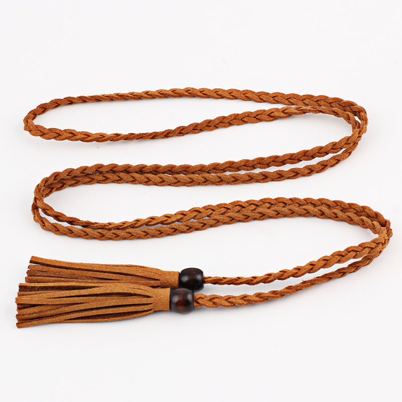 Women's Dress Thin Wooden Bead Decorative Super Belts