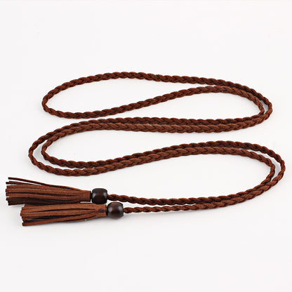 Women's Dress Thin Wooden Bead Decorative Super Belts