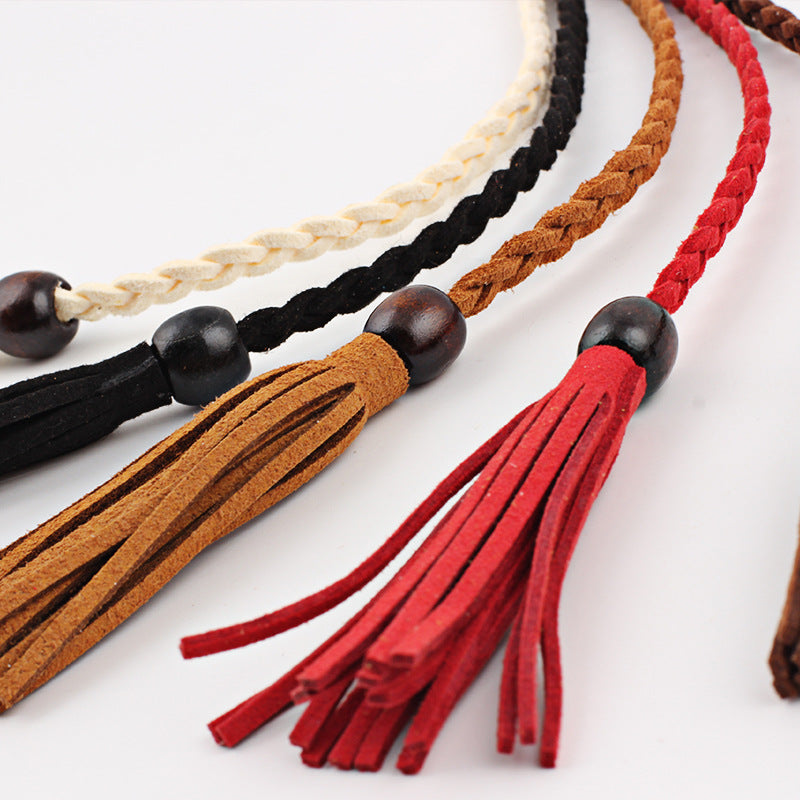 Women's Dress Thin Wooden Bead Decorative Super Belts