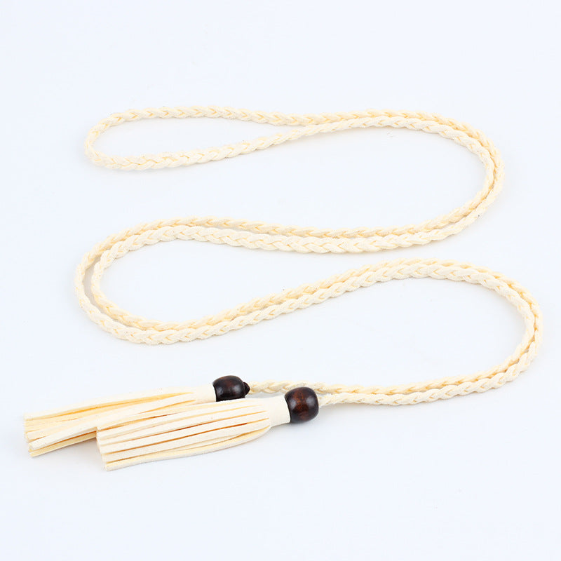 Women's Dress Thin Wooden Bead Decorative Super Belts