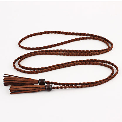 Women's Dress Thin Wooden Bead Decorative Super Belts